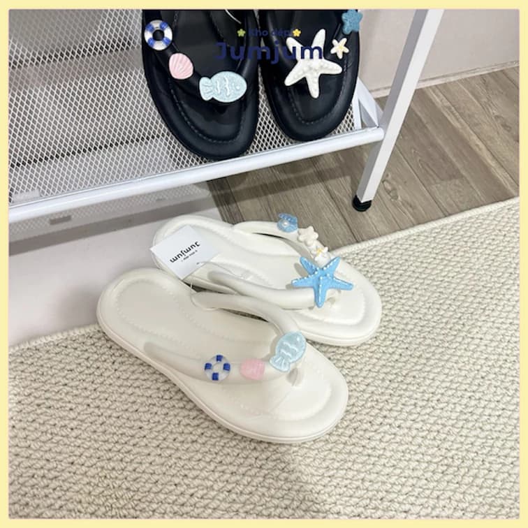 Dép xỏ ngón đi biển nữ sao biển cao su mềm êm chân kháng nước chống trượt dày 1.5 cm | JJKEP4 ảnh 2